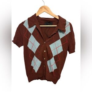 Zara Brown and Blue Argyle Women's Cardigan